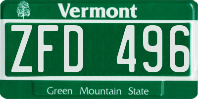 VT license plate ZFD496