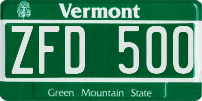 VT license plate ZFD500