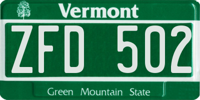 VT license plate ZFD502