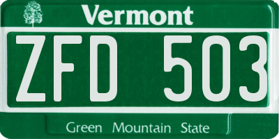 VT license plate ZFD503