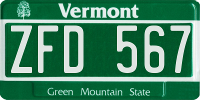 VT license plate ZFD567