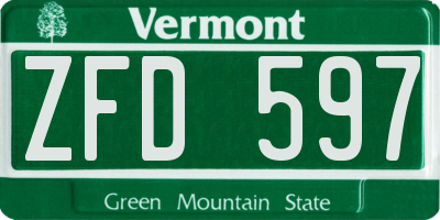 VT license plate ZFD597