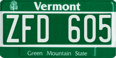 VT license plate ZFD605