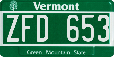 VT license plate ZFD653