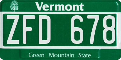 VT license plate ZFD678