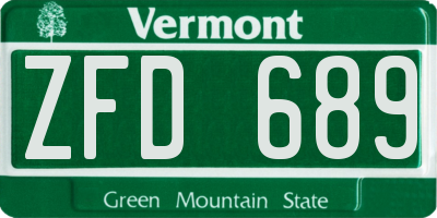 VT license plate ZFD689