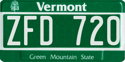 VT license plate ZFD720