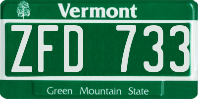VT license plate ZFD733