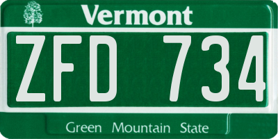 VT license plate ZFD734