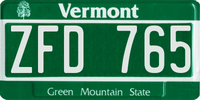 VT license plate ZFD765