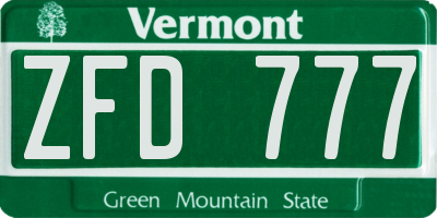 VT license plate ZFD777
