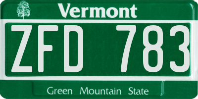 VT license plate ZFD783