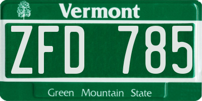 VT license plate ZFD785