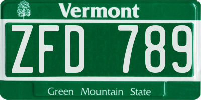VT license plate ZFD789