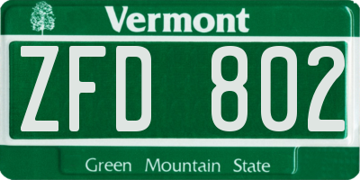 VT license plate ZFD802