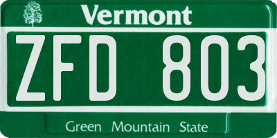 VT license plate ZFD803