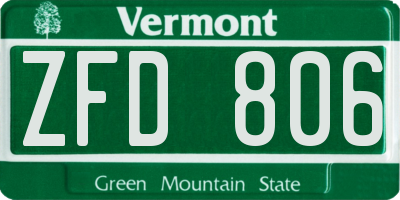 VT license plate ZFD806