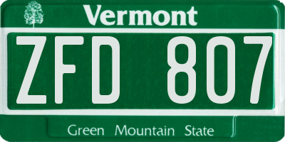 VT license plate ZFD807