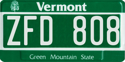 VT license plate ZFD808