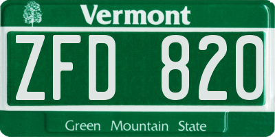 VT license plate ZFD820