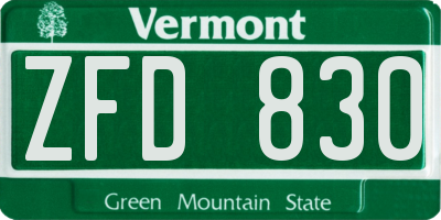 VT license plate ZFD830