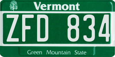 VT license plate ZFD834