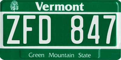 VT license plate ZFD847