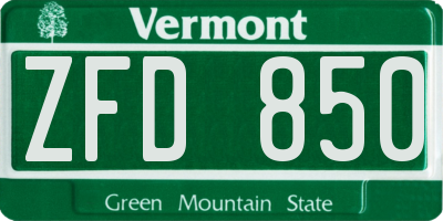 VT license plate ZFD850