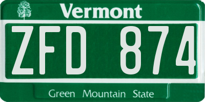 VT license plate ZFD874