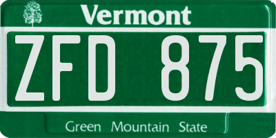 VT license plate ZFD875