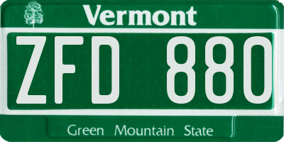 VT license plate ZFD880