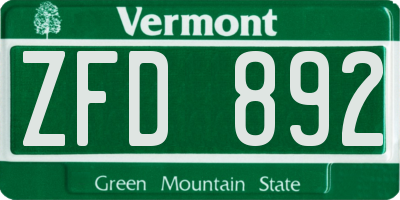 VT license plate ZFD892