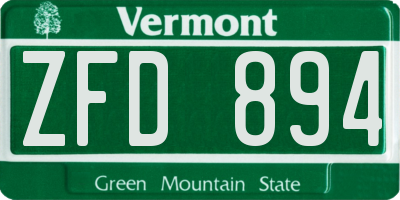 VT license plate ZFD894
