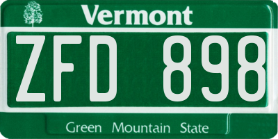 VT license plate ZFD898