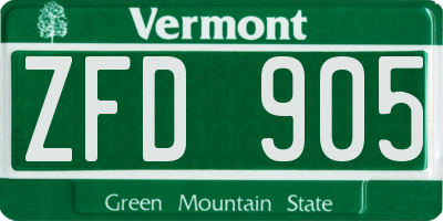 VT license plate ZFD905