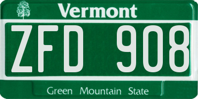 VT license plate ZFD908