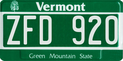 VT license plate ZFD920