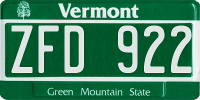 VT license plate ZFD922