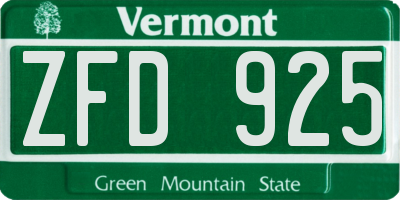 VT license plate ZFD925