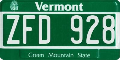 VT license plate ZFD928