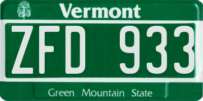 VT license plate ZFD933