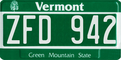 VT license plate ZFD942