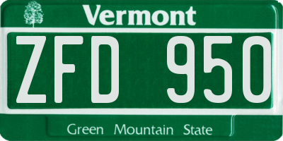 VT license plate ZFD950