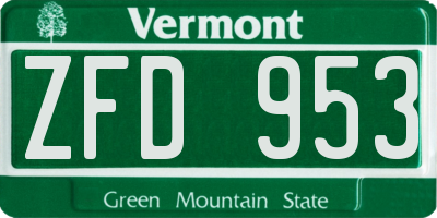 VT license plate ZFD953
