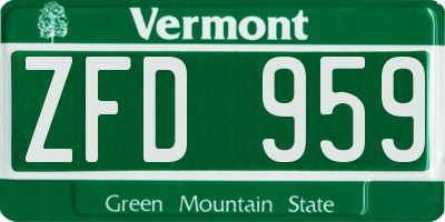 VT license plate ZFD959