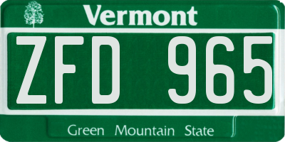 VT license plate ZFD965