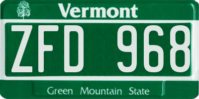 VT license plate ZFD968