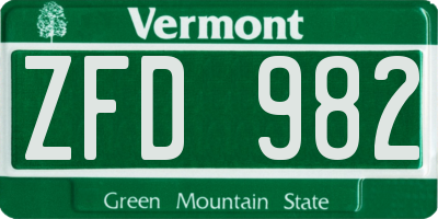 VT license plate ZFD982