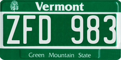 VT license plate ZFD983