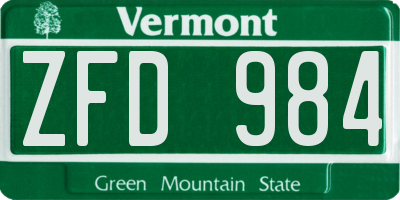 VT license plate ZFD984